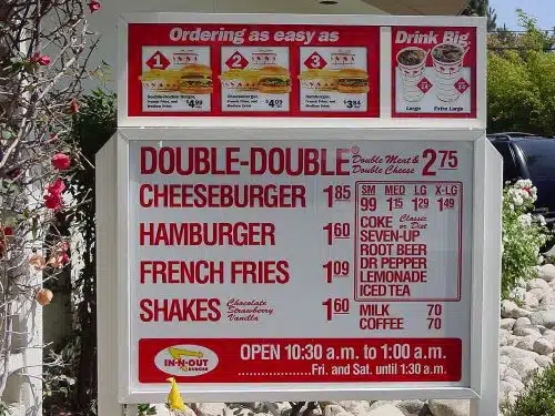 In N Out Burger Menu