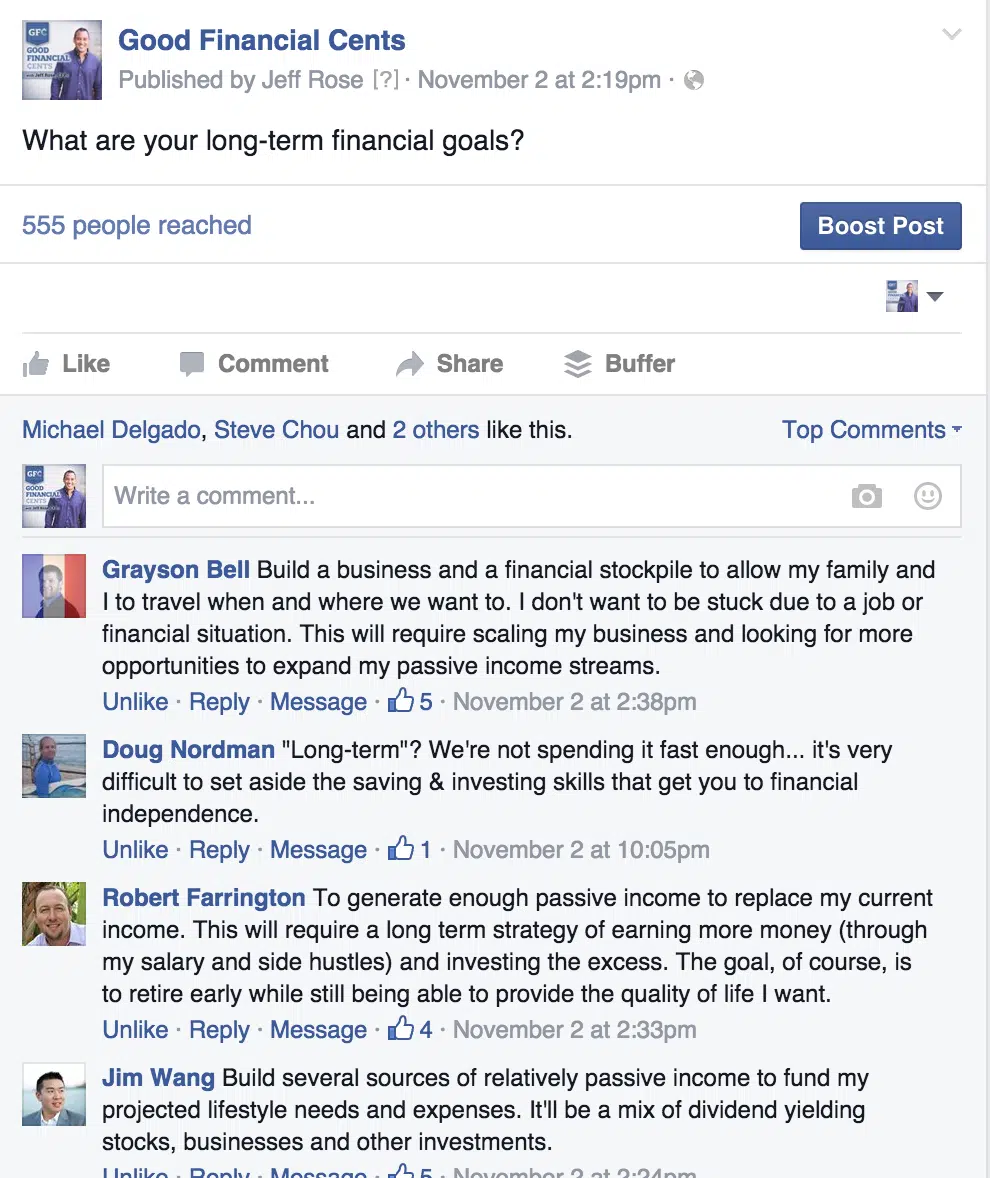 long term goal examples GFC facebook page