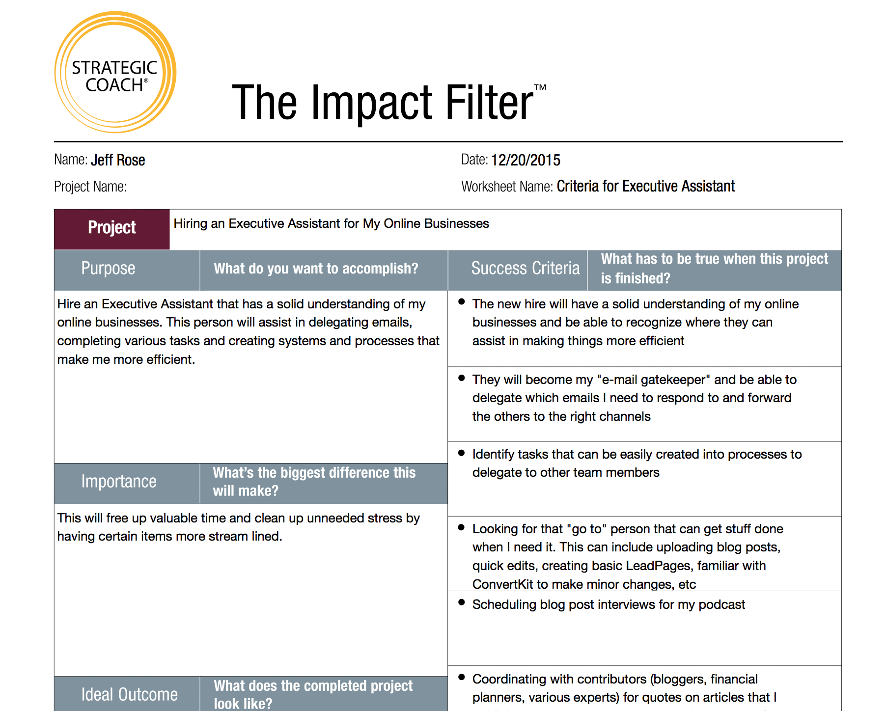 Impact Filter Strategic Coach