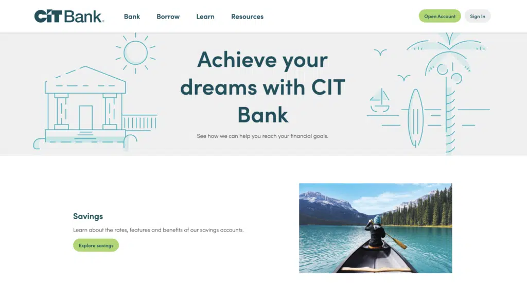 screenshot of CIT Bank online website