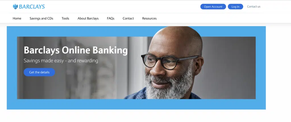 screenshot of Barclays website for online banking