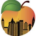 Atlanta Georgia City Skyline Night Silhouette Inside Peach Fruit Illustration