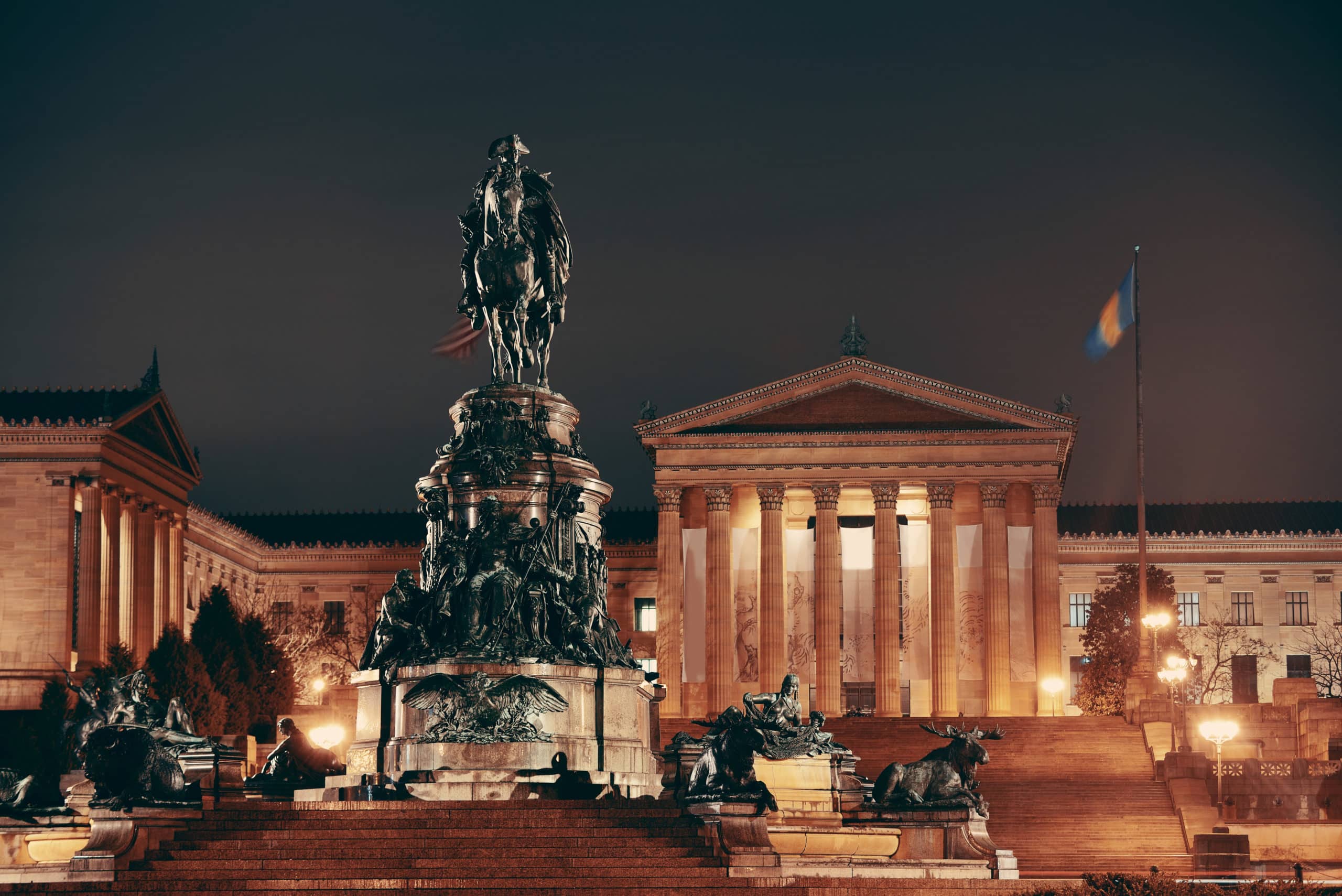 Philadelphia Art Museum at night as the famous city attractions.