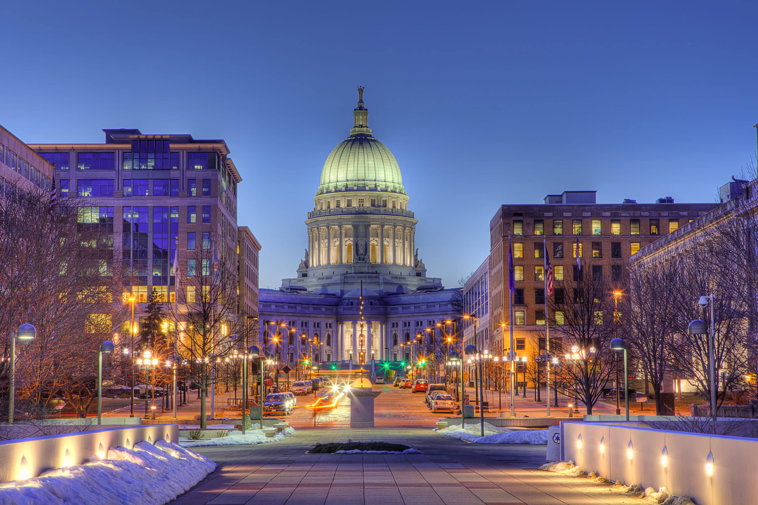 High Dynamic Range (HDR) image of Madison, Wisconsin skyline and state capitol