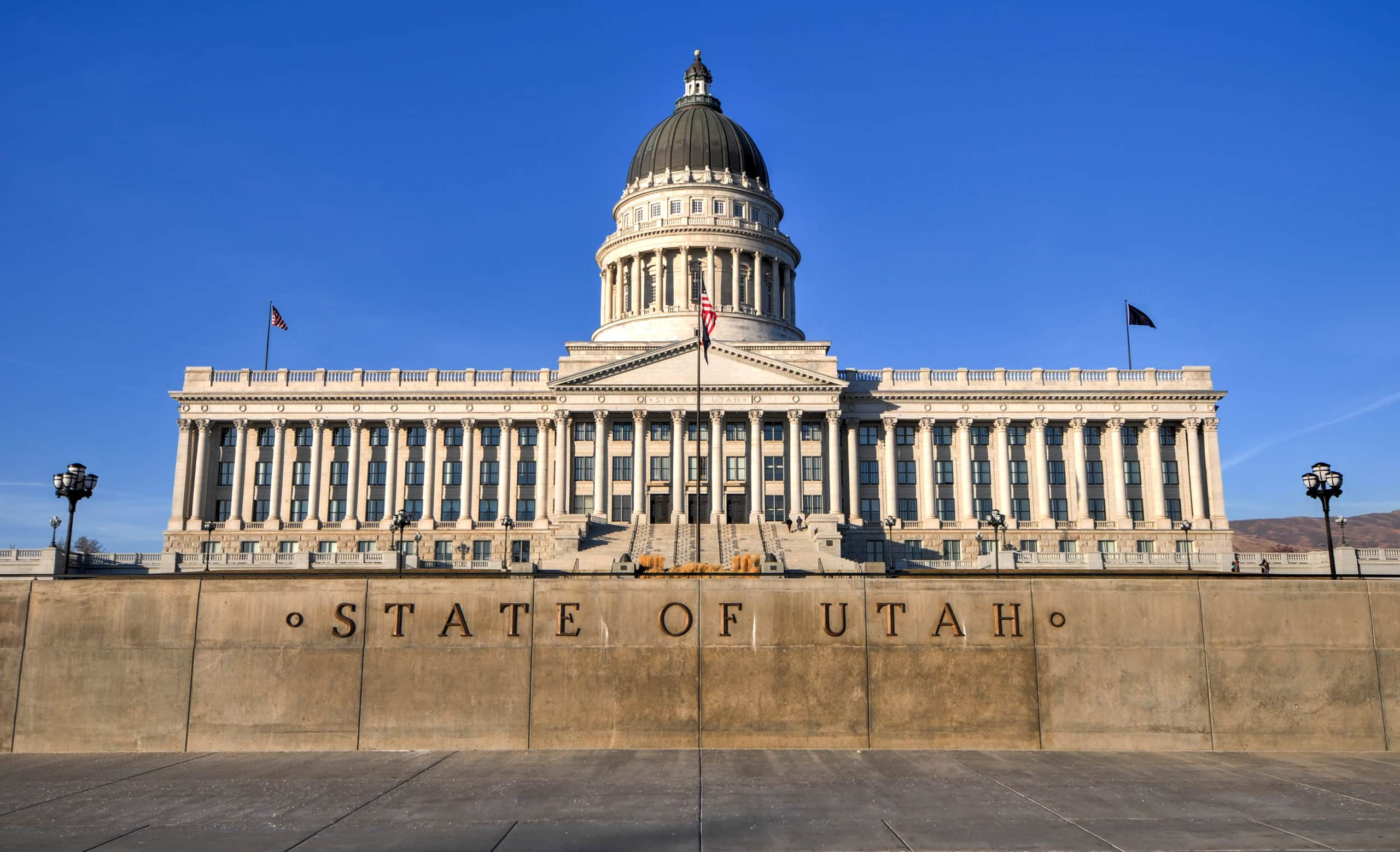 State Capitol Building in Salt Lake City, Utah. The building houses the chambers of the Utah State Legislature, the offices of the Governor and Lieutenant Governor of Utah.