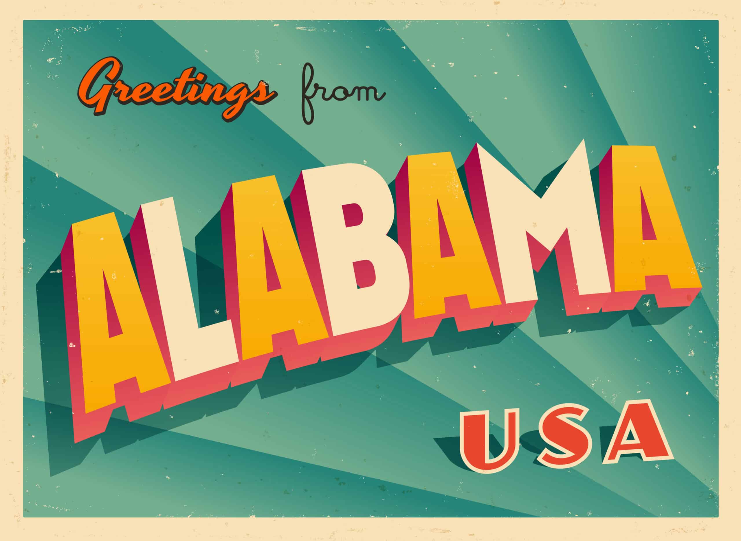 retro greeting from alabama postcard