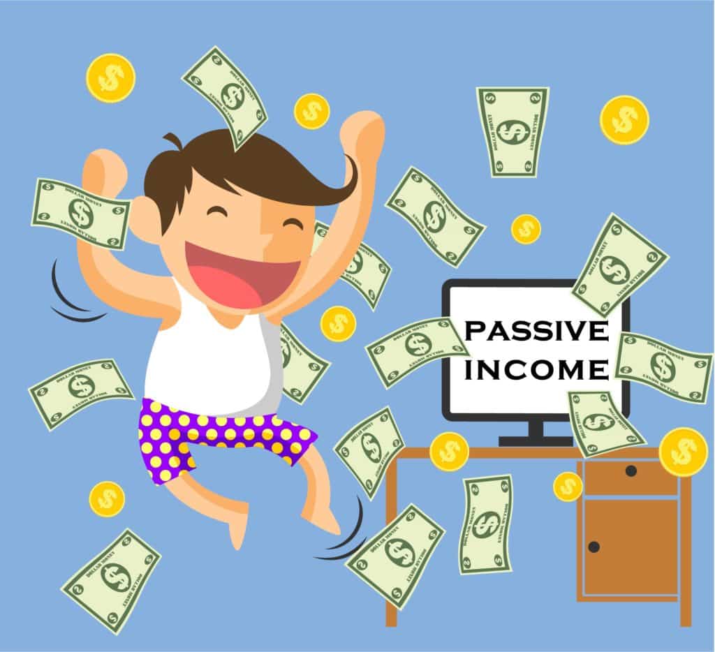 vector graphic of man celebrating making a lot of money through passive income