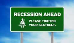 Green Road Sign - Recession Ahead. how to pick the best recession proof stocks.