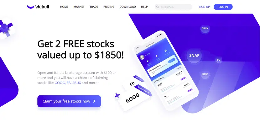 Webull Free Stock Promo Screenshot