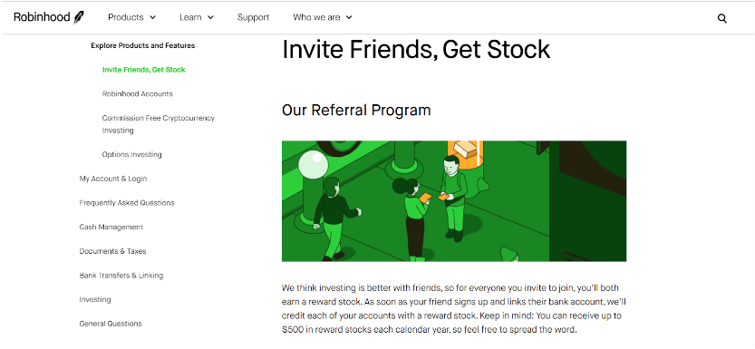 Screenshot of Webull referral program