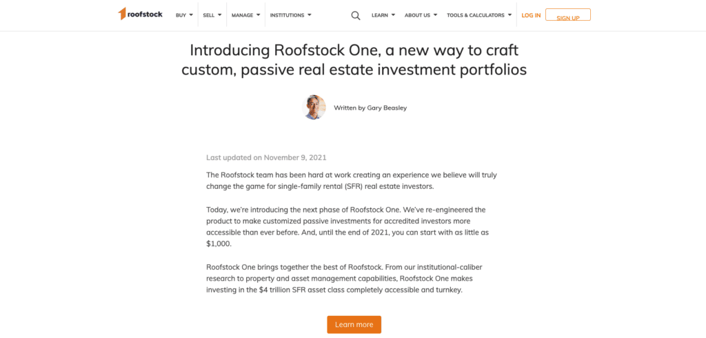 Blogpost introducing Roofstock one