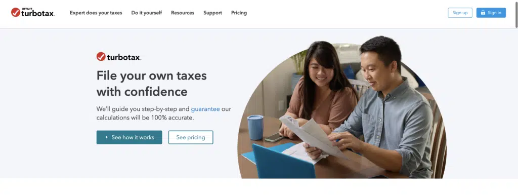screenshot of TurboTax homepage offering free to file your own taxes