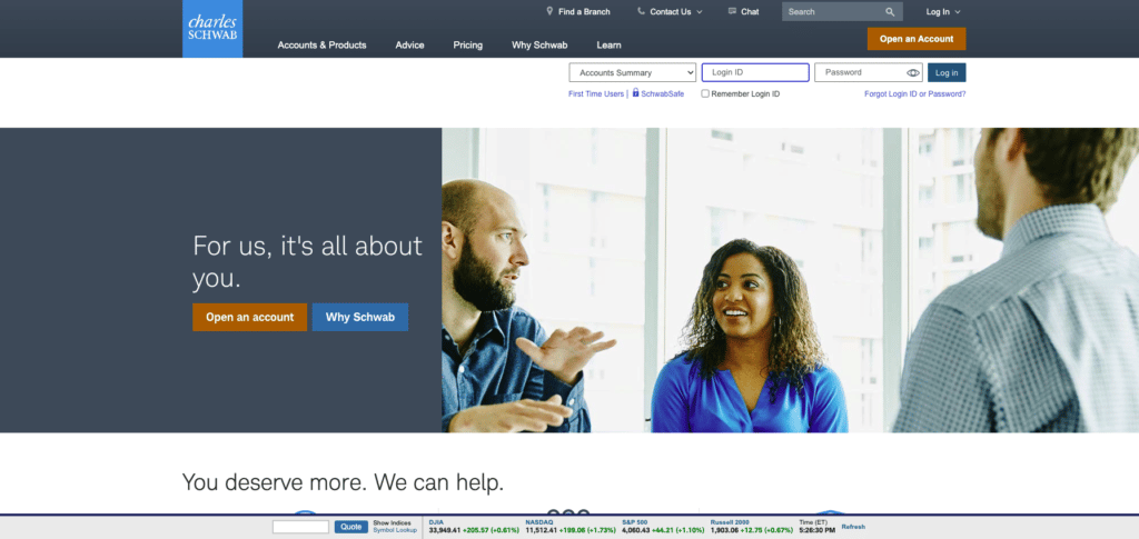 Screenshot of Charles Schwab Homepage