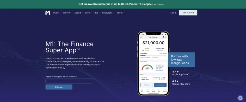 Screenshot of M1 Finance Homepage