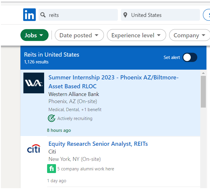 screenshot of linkedin job search page