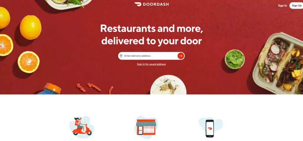screenshot of DoorDash homepage