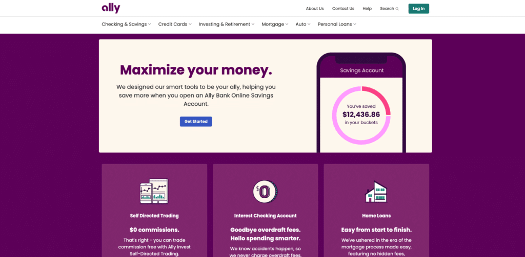 screenshot of Ally Invest homepage