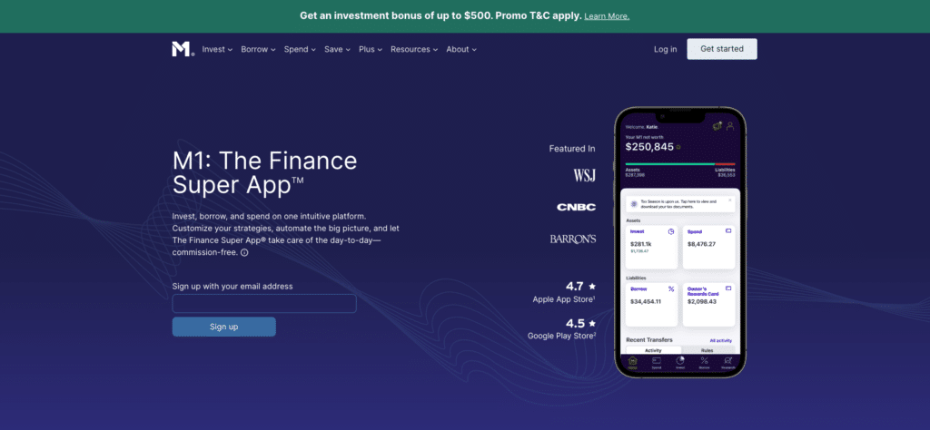 Screenshot of M1 Finance homepage