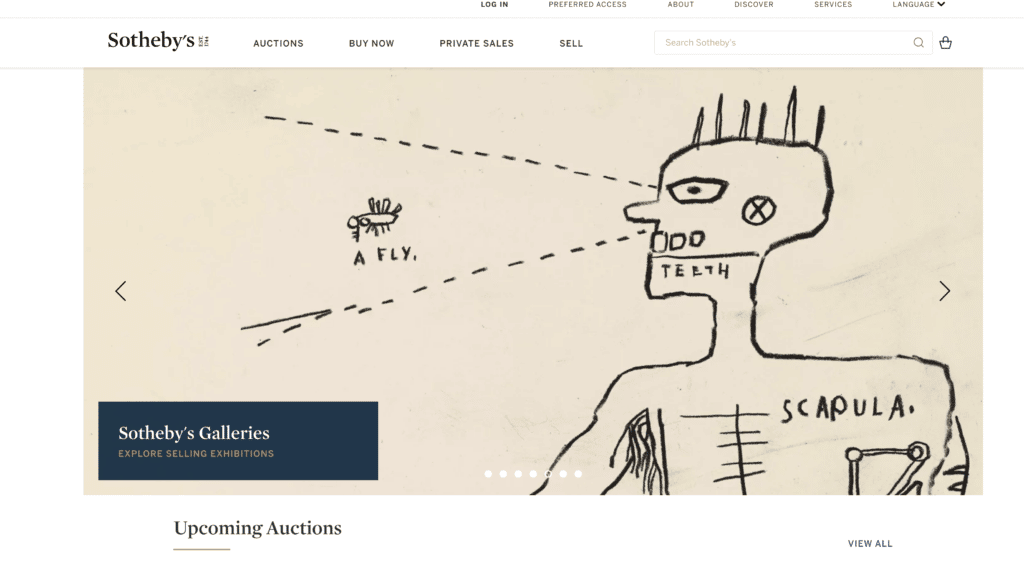 screenshot of Sotheby's art gallery website