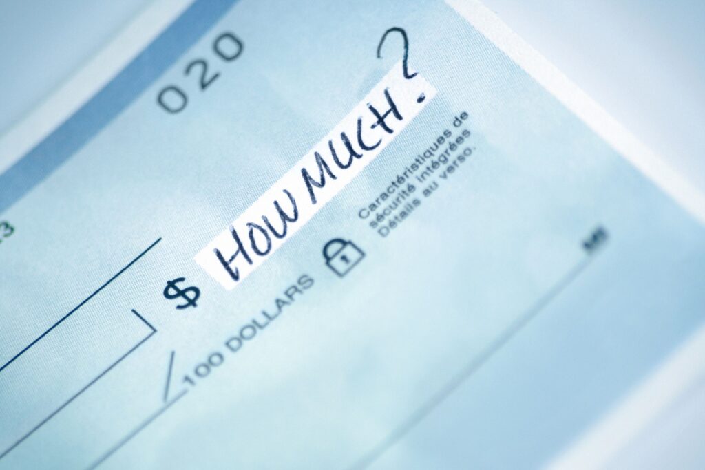 Close-up of a check with the words How much is written in the amount field