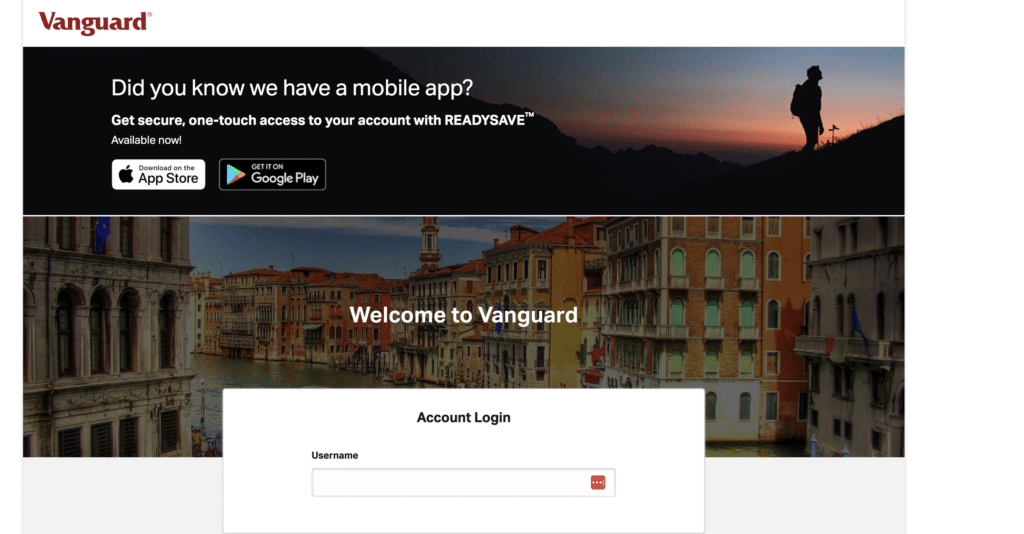 screenshot of Vanguard 401k Online portal