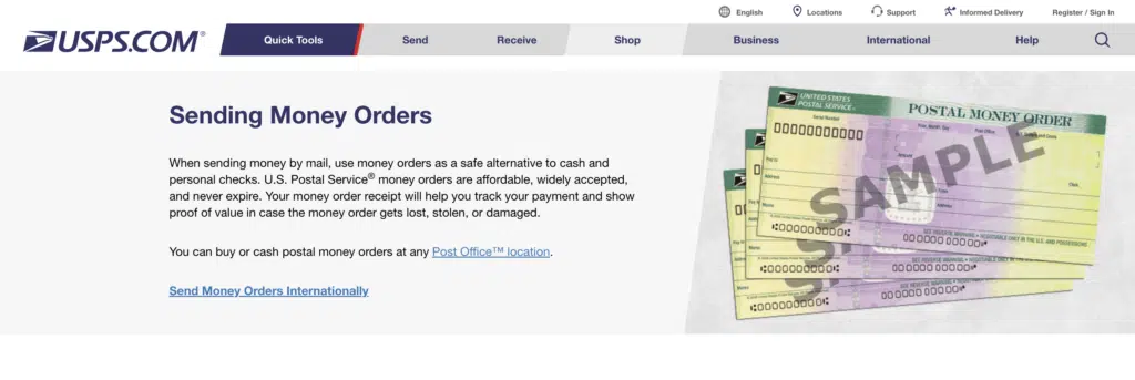 screenshot of USPS.com Money Orders page