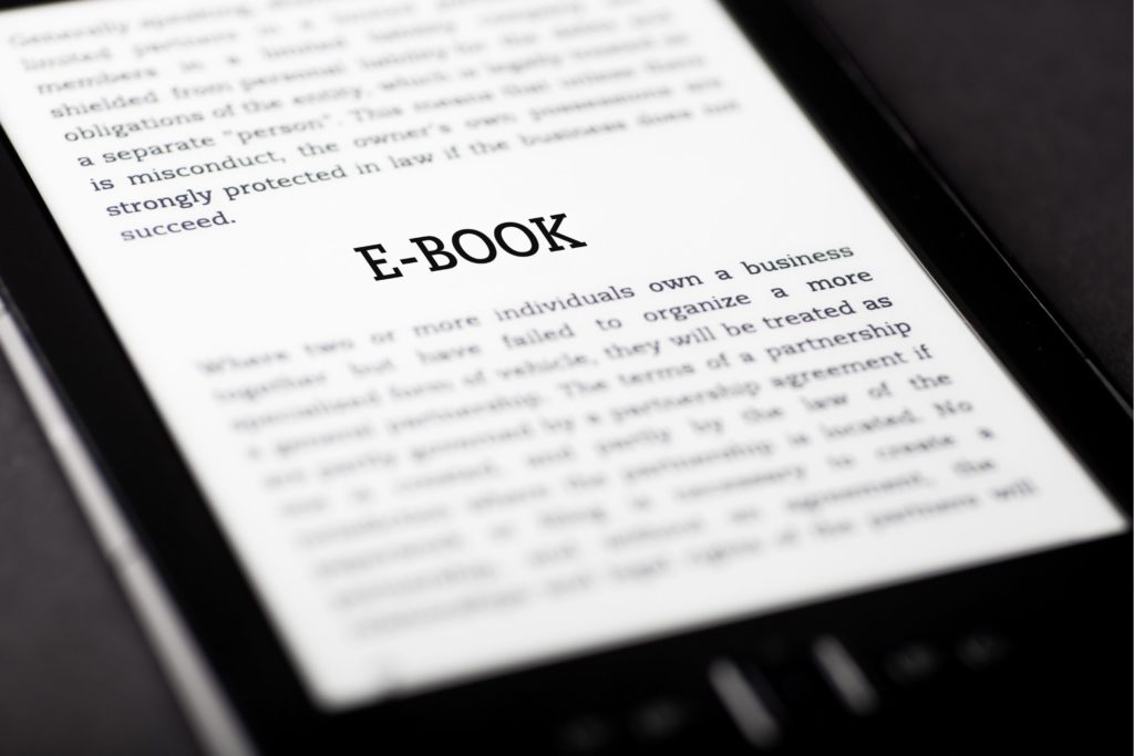closeup image of a tablet displaying an ebook
