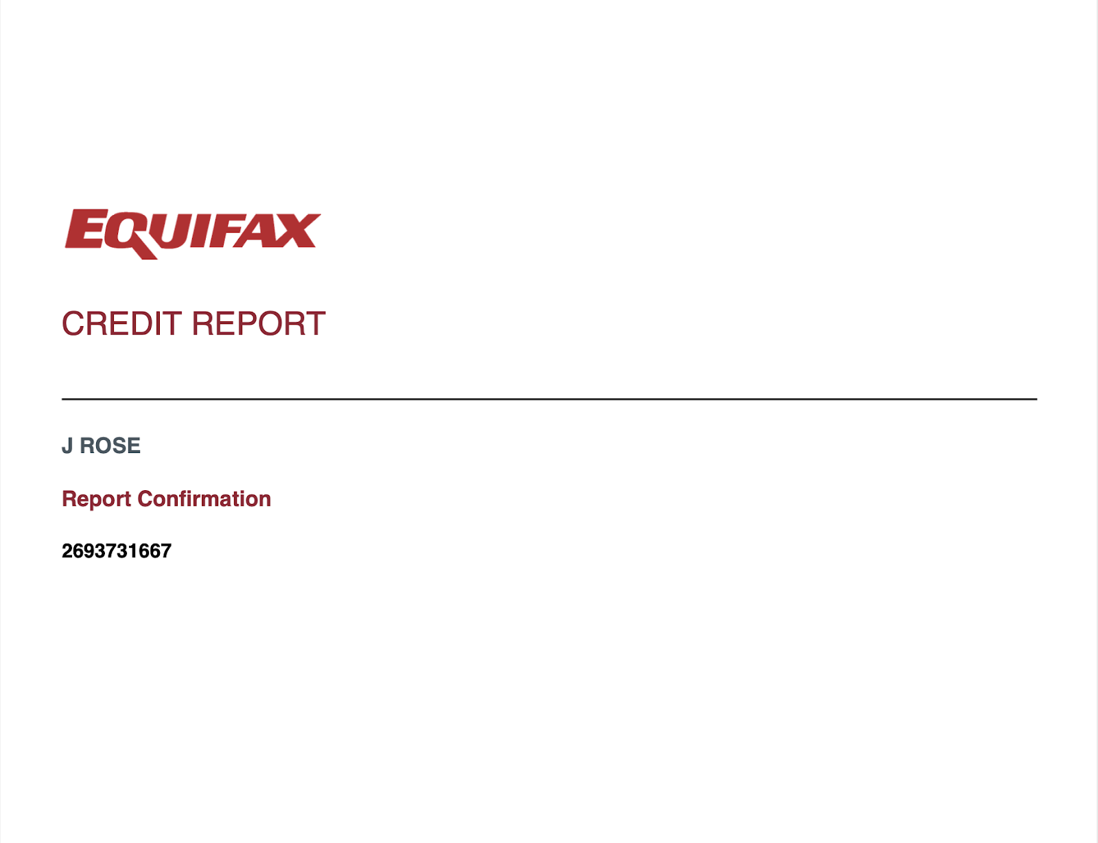 screenshot of the 1st page of my Equifax Credit Report
